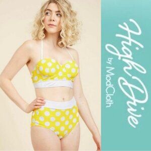 ModCloth | Yellow Polka Dot High Dive 2-Piece Bikini Set | Size Large